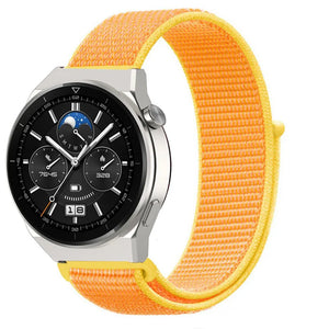 Nylon Strap, light yellow, on a watch, 3/4 front view