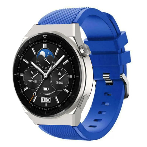 Twill Silicone Strap, blue, on a watch, 3/4 front view