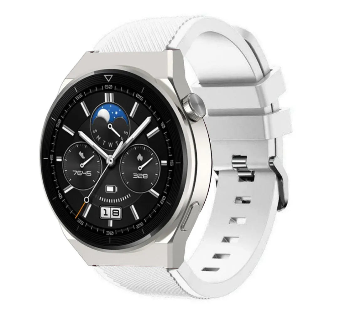 Twill Silicone Strap, white, on a watch, 3/4 front view
