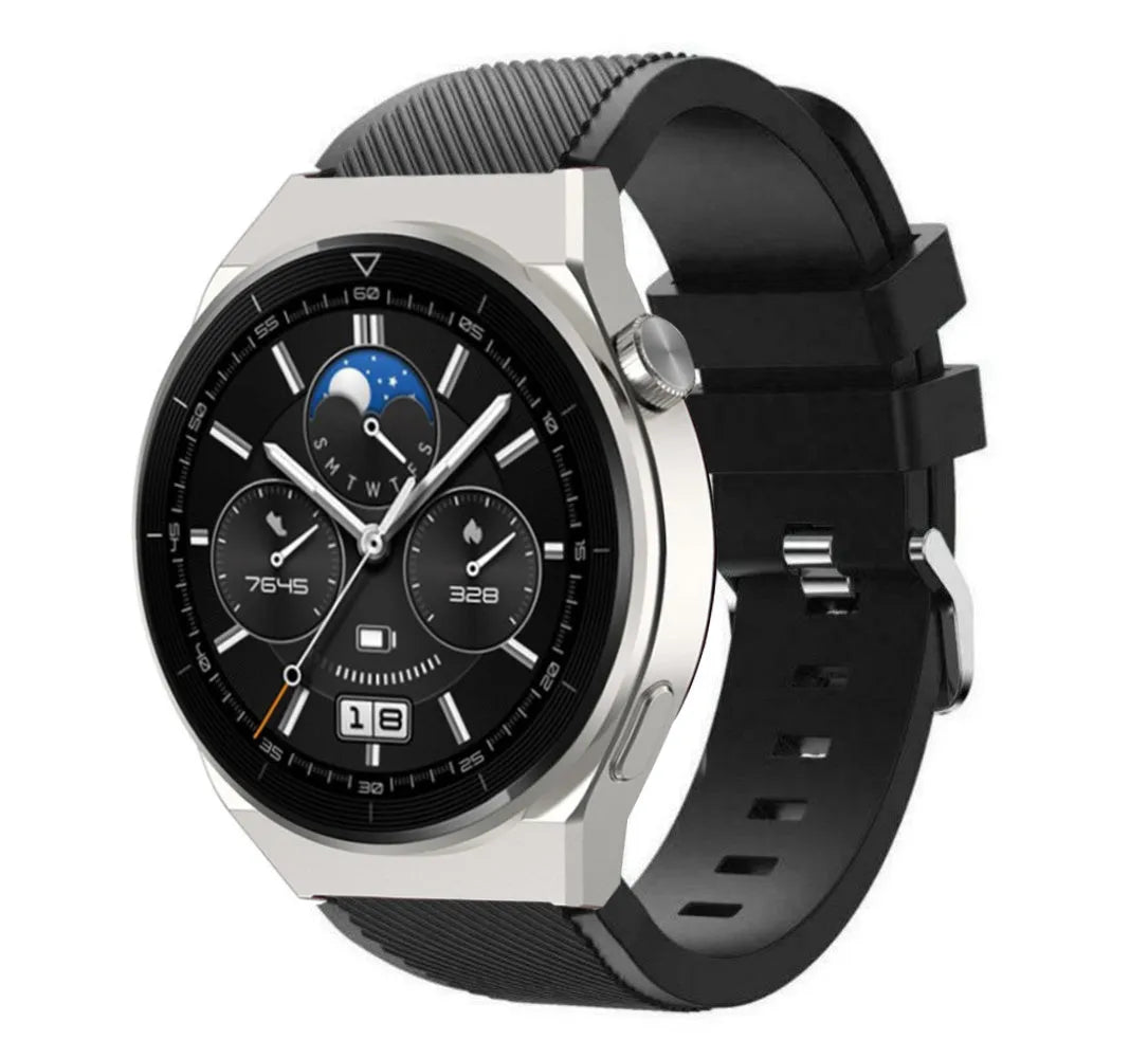 Twill Silicone Strap, black, on a watch, 3/4 front view