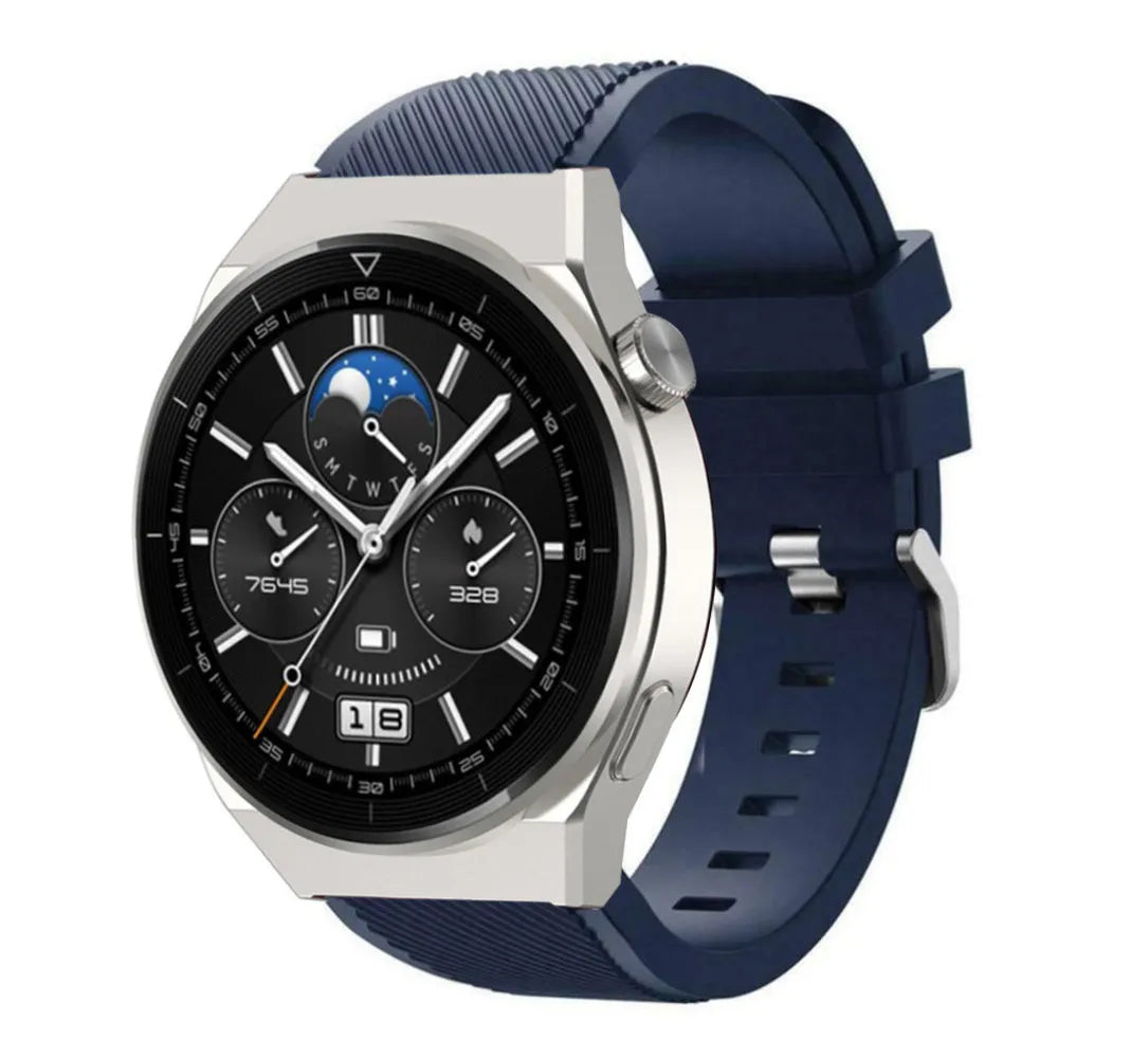 Twill Silicone Strap, dark blue, on a watch, 3/4 front view