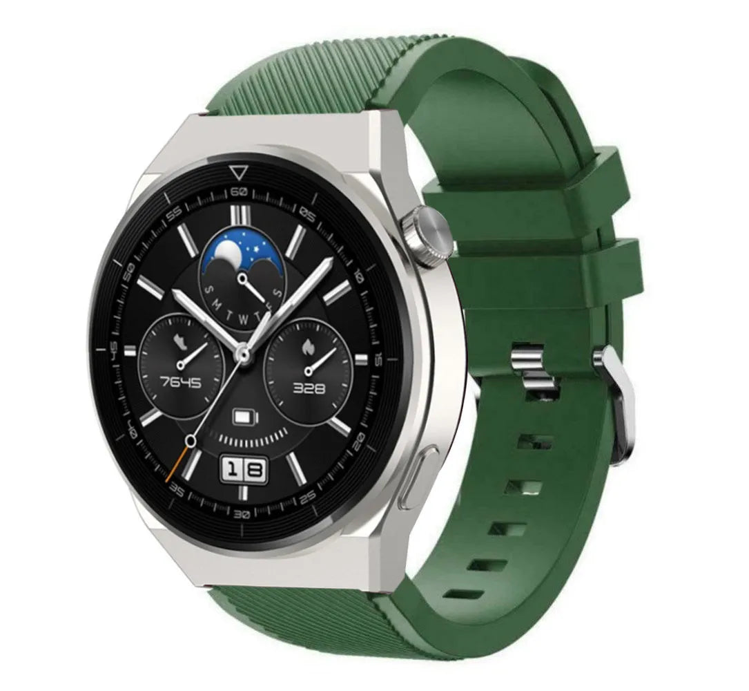Twill Silicone Strap, army green, on a watch, 3/4 front view