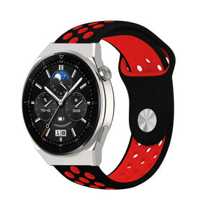 Silicone Sport Strap, black/red, on a watch, 3/4 front view
