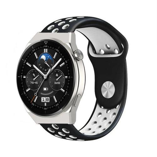 Silicone Sport Strap, black/white, on a watch, 3/4 front view