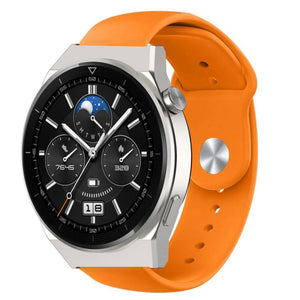 Silicone Sport Strap, orange, on a watch, 3/4 front view