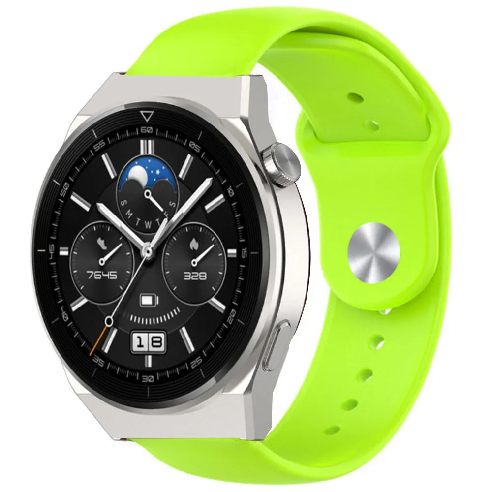 Silicone Sport Strap, light green, on a watch, 3/4 front view