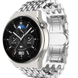 Steel Dragon Strap, silver, on a watch, 3/4 front view