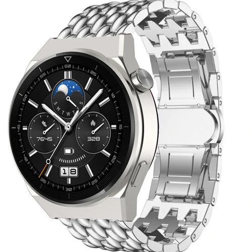 Steel Dragon Strap, silver, on a watch, 3/4 front view