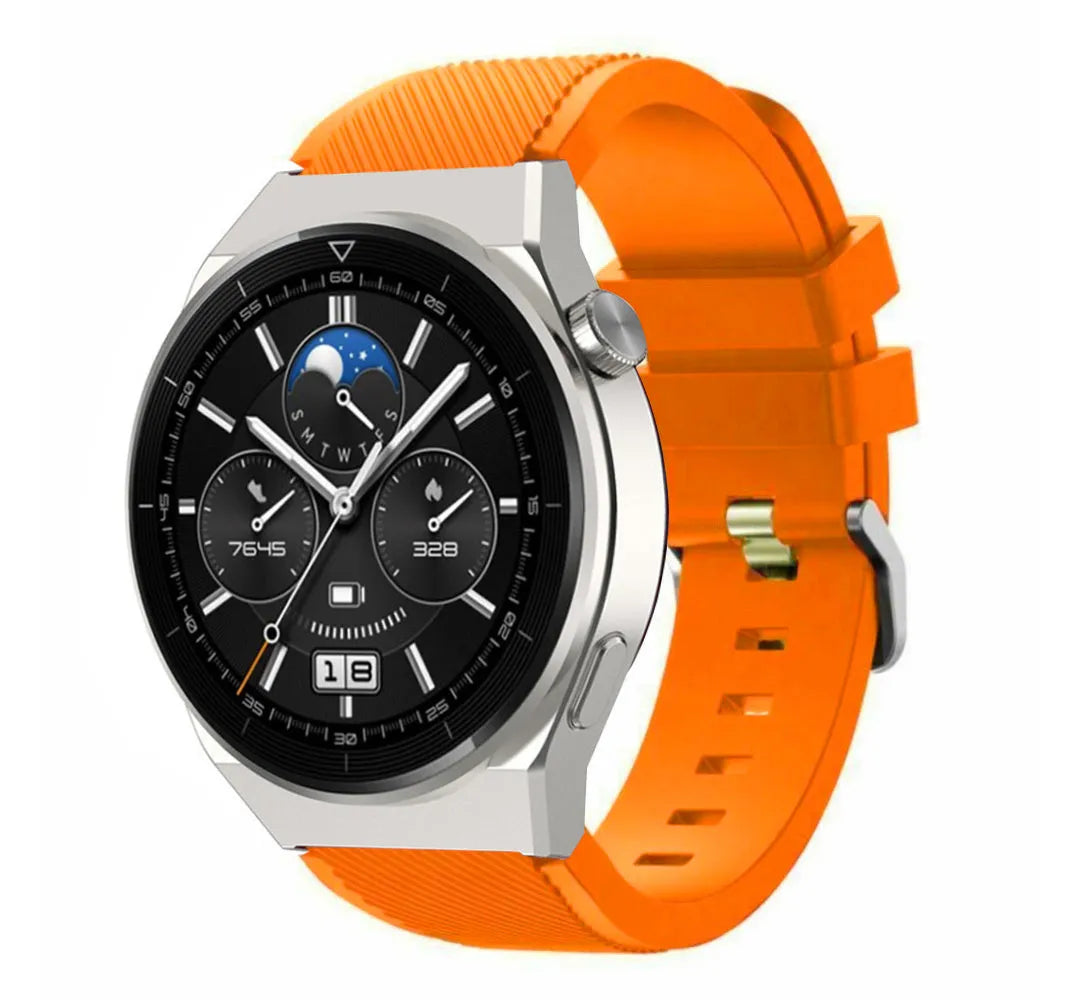 Twill Silicone Strap, orange, on a watch, 3/4 front view