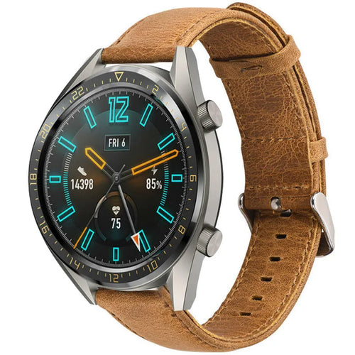 Leather Strap, brown, on a watch, 3/4 front view