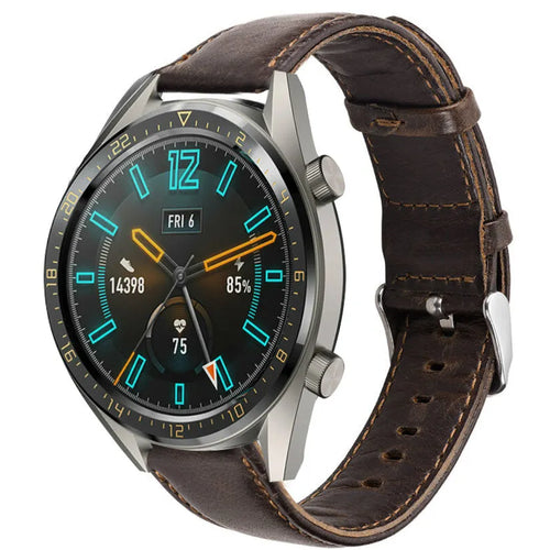 Leather Strap, dark brown, on a watch, 3/4 front view