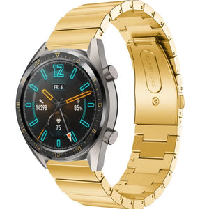 Premium Metal Strap, gold, on a watch, 3/4 front view