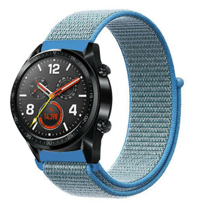 Nylon Strap, blue, on a watch, 3/4 front view