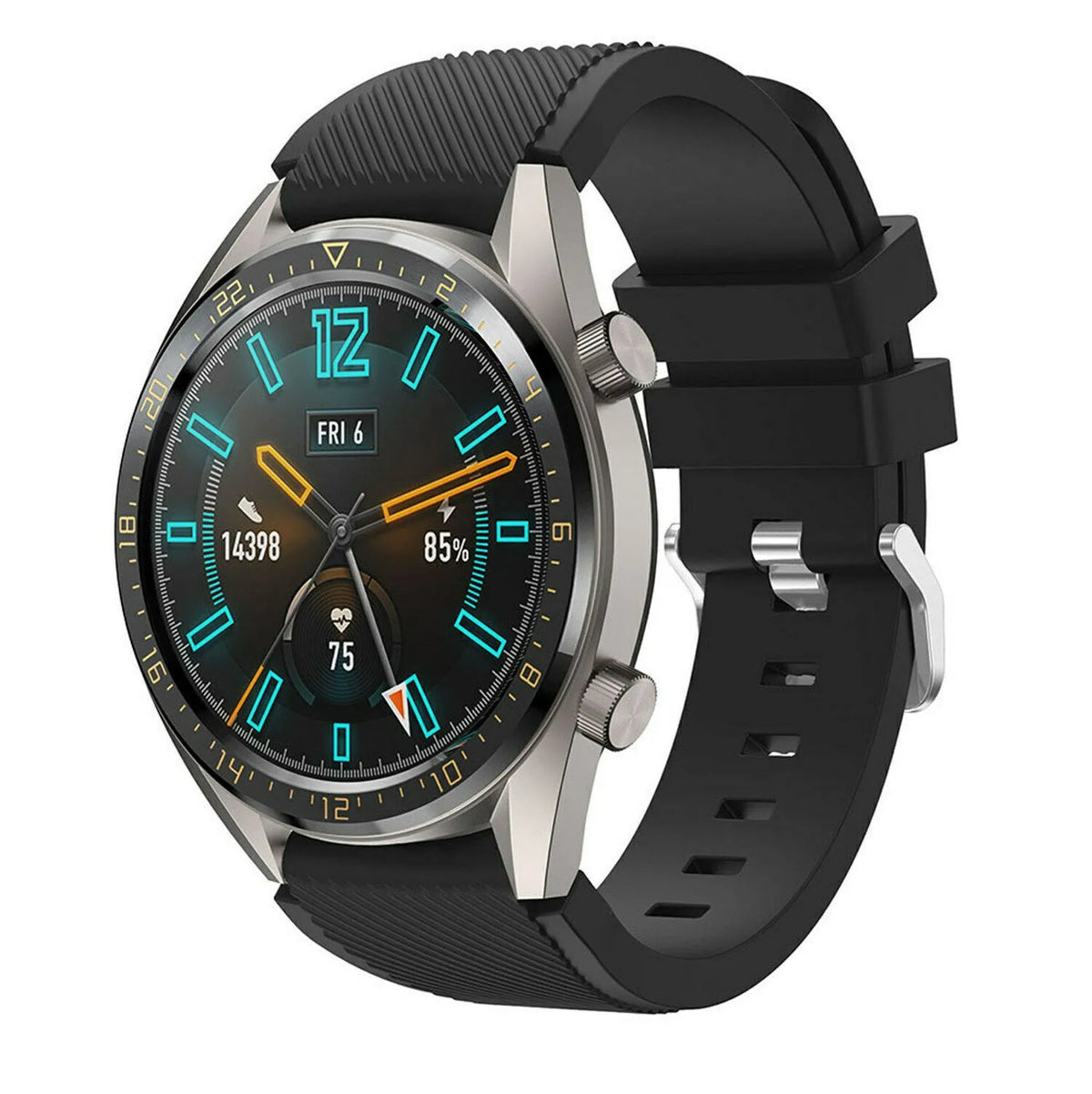 Twill Silicone Strap, black, on a watch, 3/4 front view