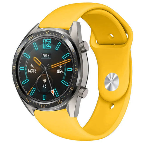 Silicone Sport Strap, yellow, on a watch, 3/4 front view