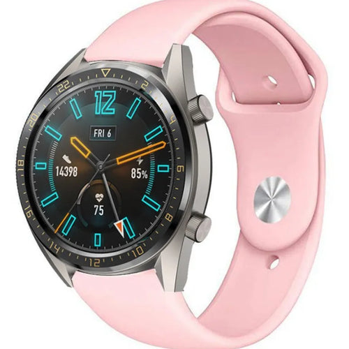 Silicone Sport Strap, pink, on a watch, 3/4 front view