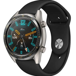 Silicone Sport Strap, black, on a watch, 3/4 front view