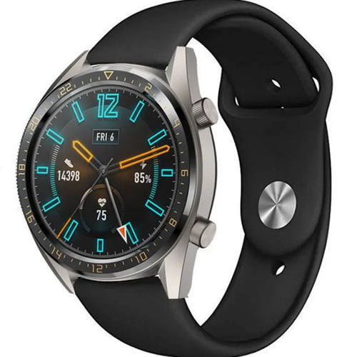 Silicone Sport Strap, black, on a watch, 3/4 front view