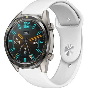 Silicone Sport Strap, white, on a watch, 3/4 front view