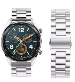 Steel Strap, silver, on a watch, 3/4 front view