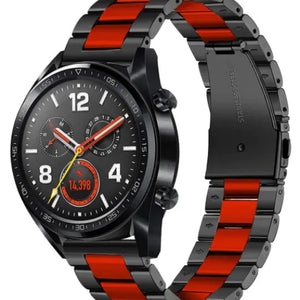 Steel Strap, black/red, on a watch, 3/4 front view