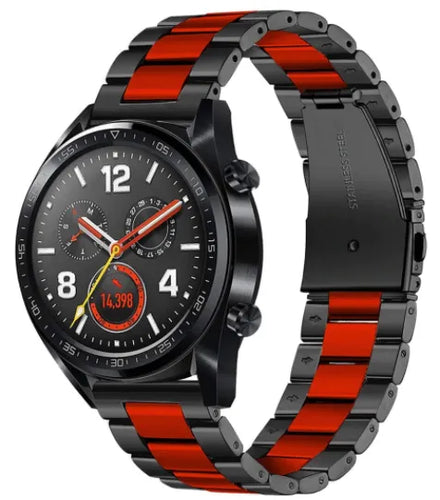 Steel Strap, black/red, on a watch, 3/4 front view