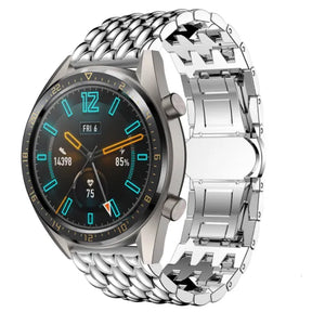 Steel Dragon Strap, silver, on a watch, 3/4 front view