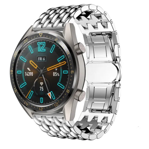 Steel Dragon Strap, silver, on a watch, 3/4 front view