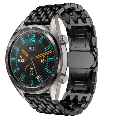 Steel Dragon Strap, black, on a watch, 3/4 front view