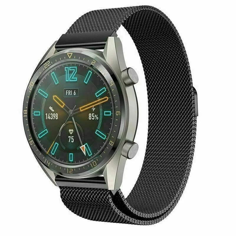 Milanese Strap, black, on a watch, 3/4 front view