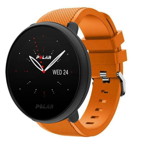 Twill Silicone Strap, orange, on a watch, 3/4 front view