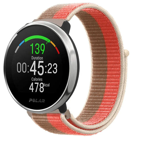 Nylon Strap, pink pomelo, on a watch, 3/4 front view