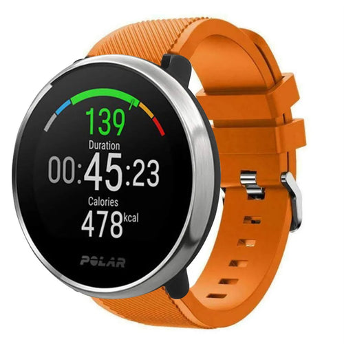 Twill Silicone Strap, orange, on a watch, 3/4 front view