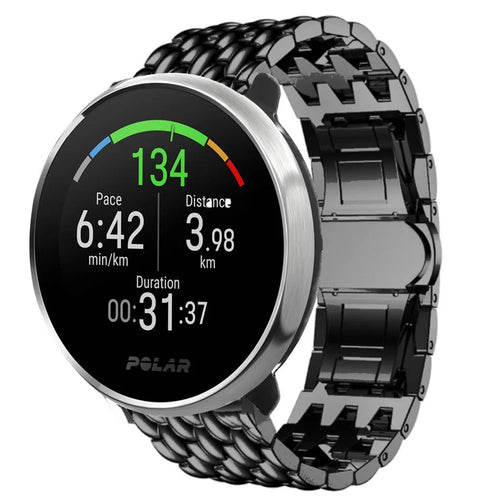 Steel Dragon Strap, black, on a watch, 3/4 front view