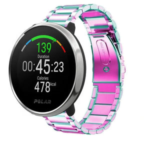Steel Strap, pearlescent, on a watch, 3/4 front view