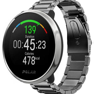 Titanium Strap, graphite, on a watch, 3/4 front view