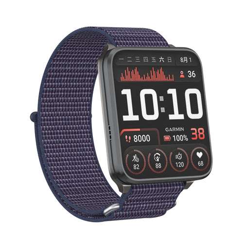 Nylon Strap, indigo, on a watch, 3/4 front view