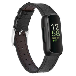 Leather Strap, black, on a watch, 3/4 front view