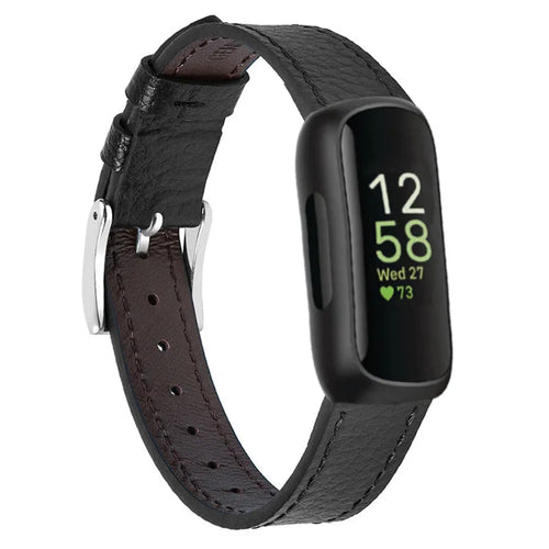 Leather Strap, black, on a watch, 3/4 front view