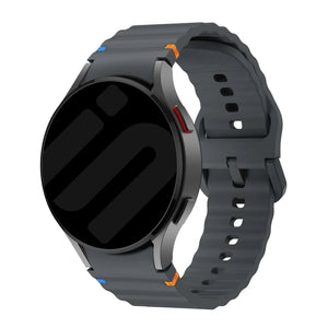 Wave Silicone Strap, graphite, on a watch, 3/4 front view