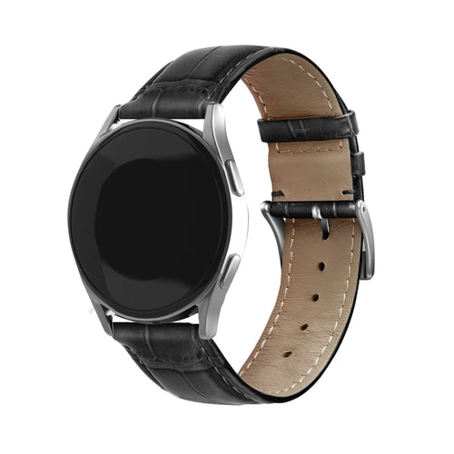 Leather Strap Crocodile Grain, black, on a watch, 3/4 front view