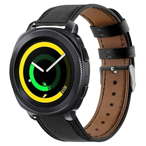 Modern Leather Strap, black, on a watch, 3/4 front view