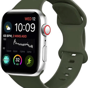 Silicone Strap, army green, on a watch, 3/4 front view