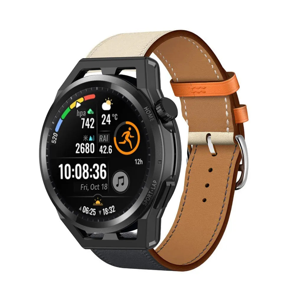 Leather Strap 'Duo', on a watch, 3/4 front view