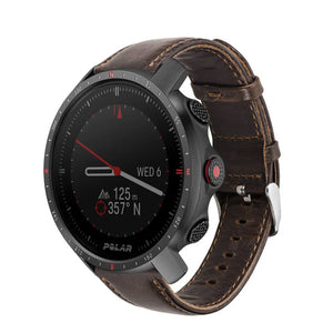 Leather Strap, dark brown, on a watch, 3/4 front view