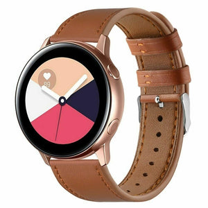 Modern Leather Strap, brown, on a watch, 3/4 front view