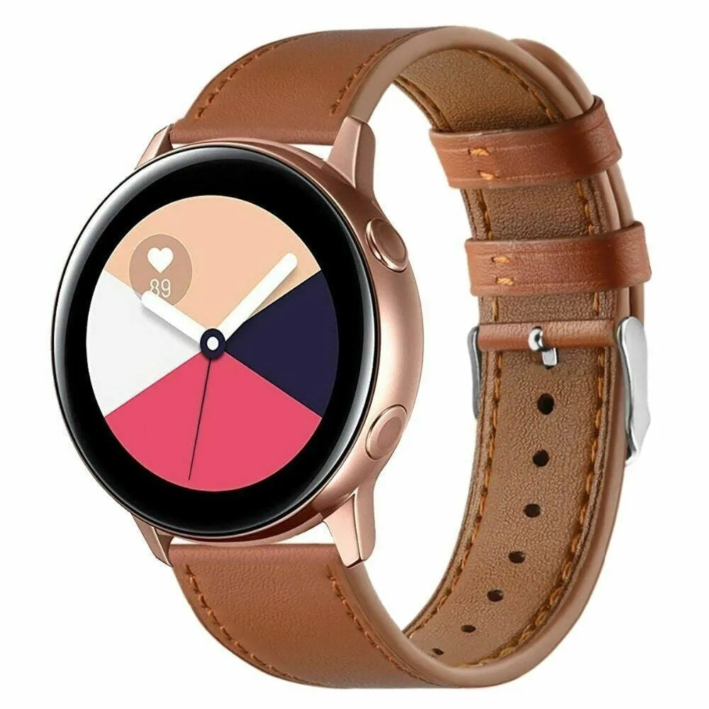 Modern Leather Strap, brown, on a watch, 3/4 front view