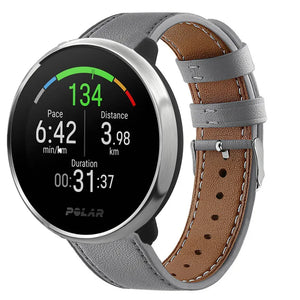 Modern Leather Strap, grey, on a watch, 3/4 front view