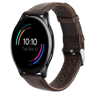 Leather Strap, dark brown, on a watch, 3/4 front view