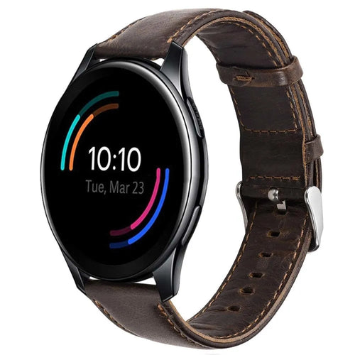 Leather Strap, dark brown, on a watch, 3/4 front view